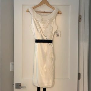 Cream silk dress with black ribbon tie waist!